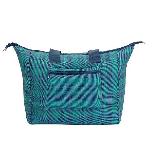 My Tagalongs Weekender Bag Blue Green Plaid Tote Neoprene Travel Bag Gym Bag - Picture 5 of 13